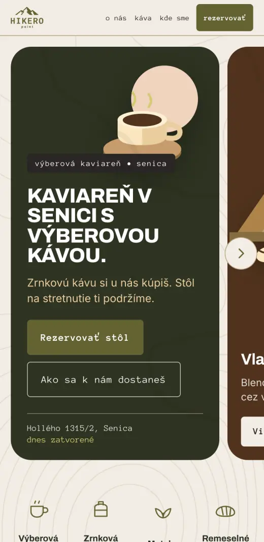 Hikero Point café website on a phone