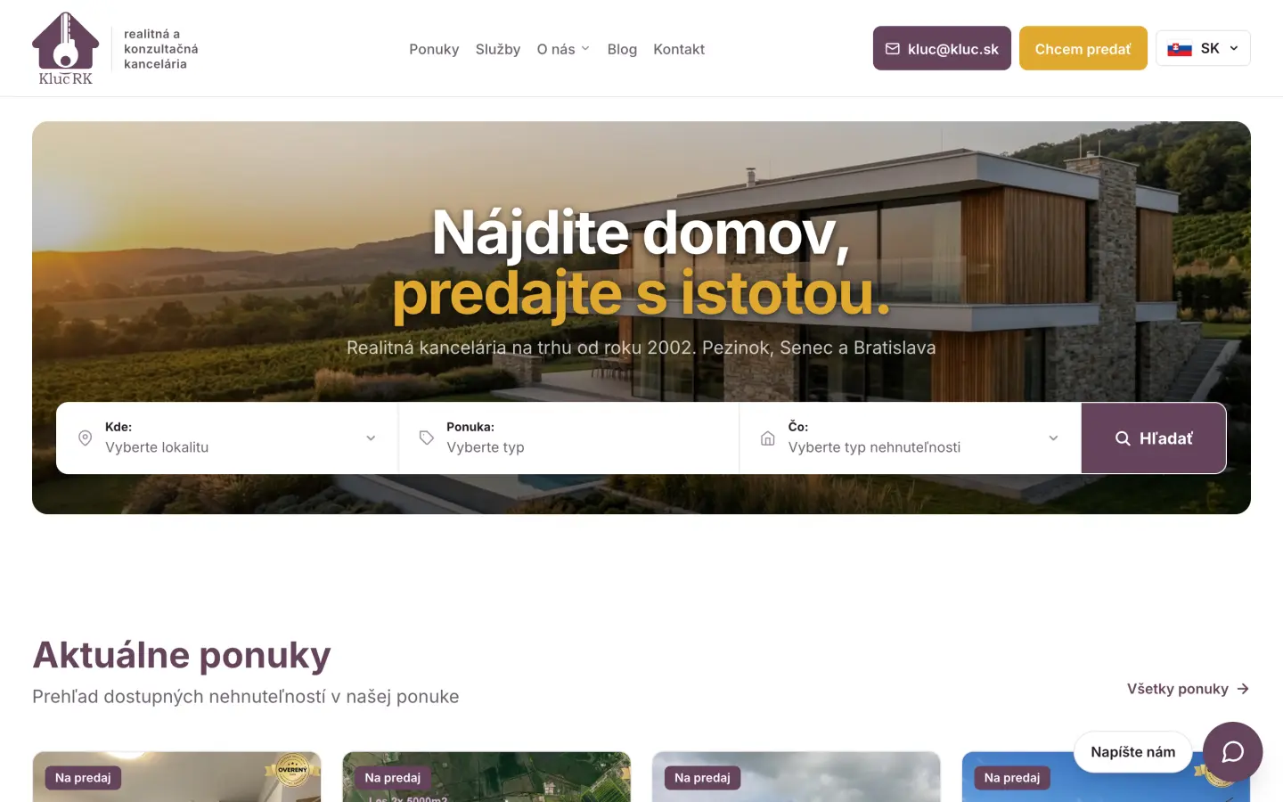 Kluc Real Estate agency website with property search