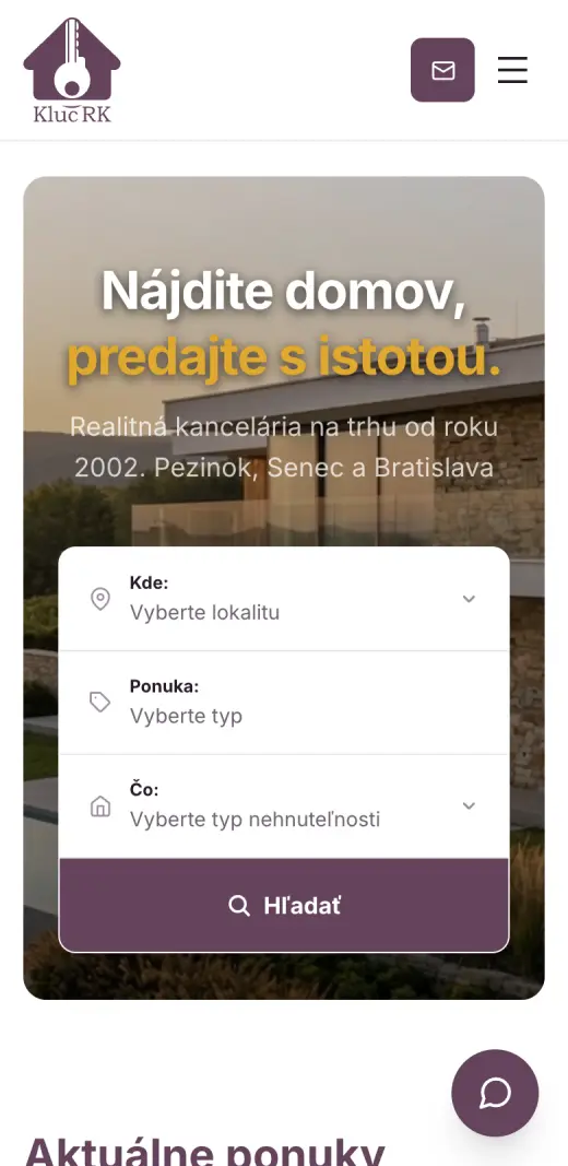 Kluc Real Estate website on a phone