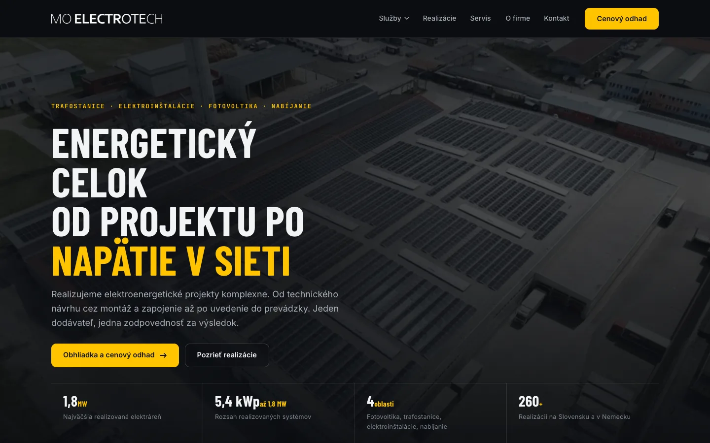 MO Electrotech website: transformer stations, electrical installations and solar